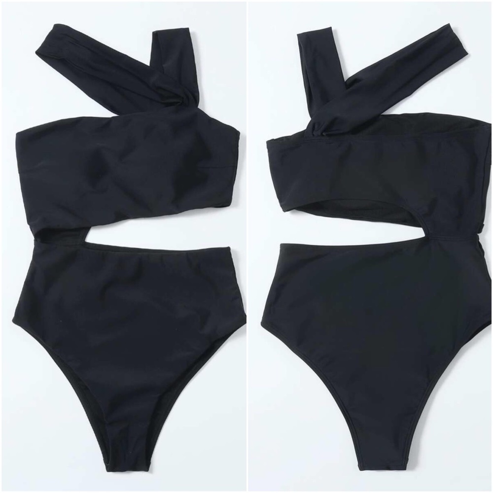 black cut out high waisted monokini one piece swim - Picture 8 of 8